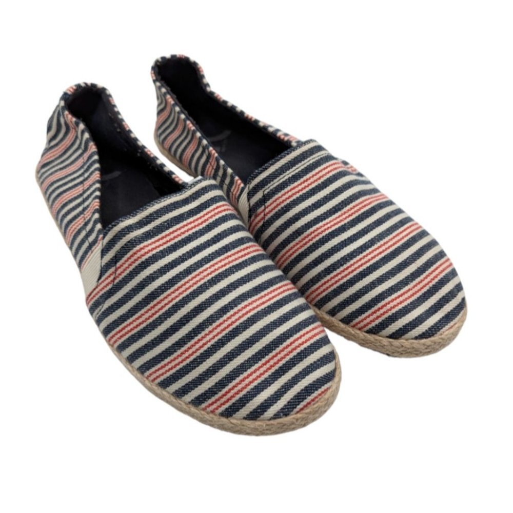 Report Womens Siracha Striped Nautical Canvas Ivory Blue Red Flats Size 6